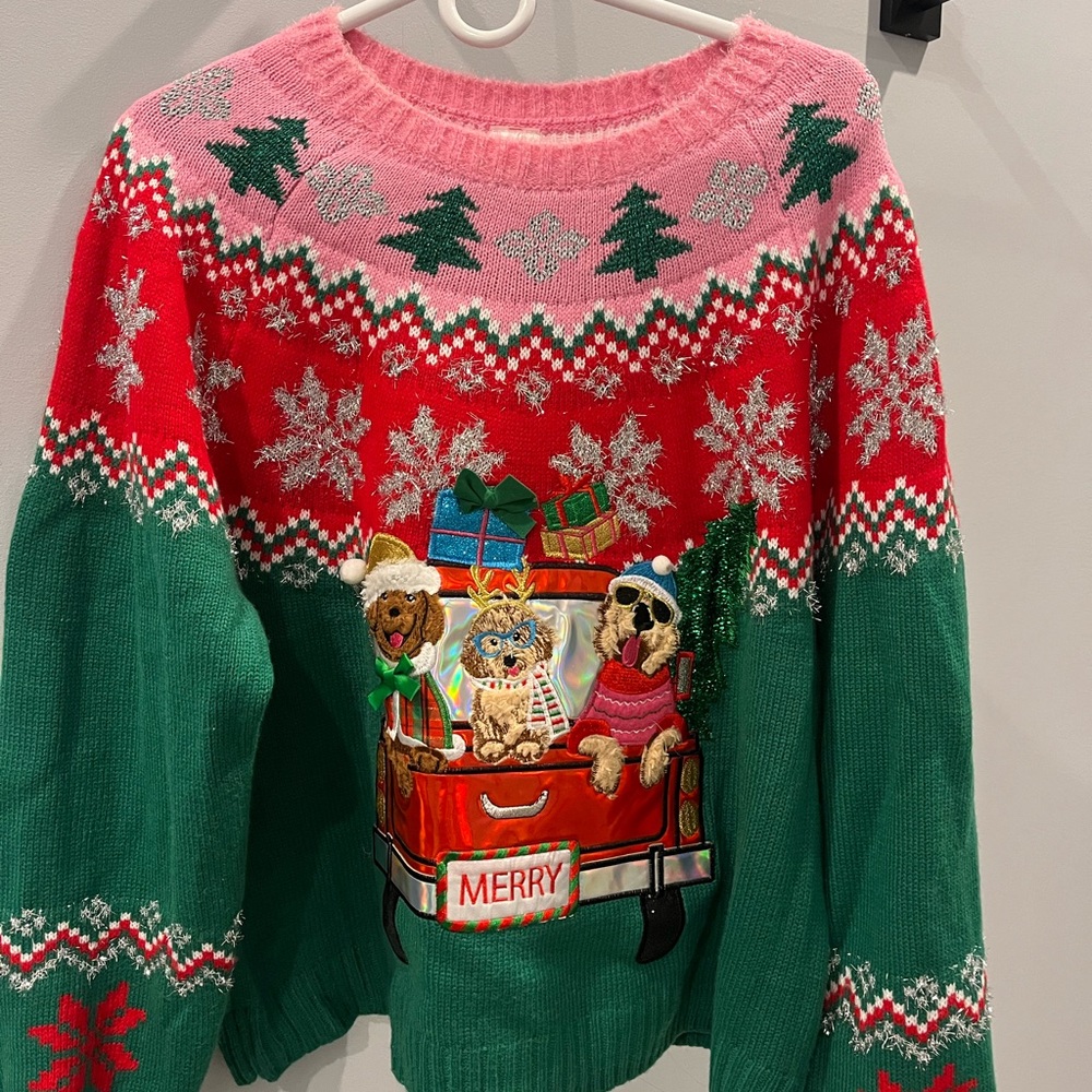 Holiday Time Pink and Green Christmas Sweater